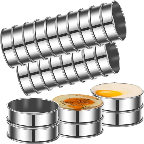 Miniatura 11 de DATANYA Paquete de 8 anillos para muffins ingleses de 4 pulgadas, anillos de tarta dobles de acero inoxidable, moldes de anillo de pastelería