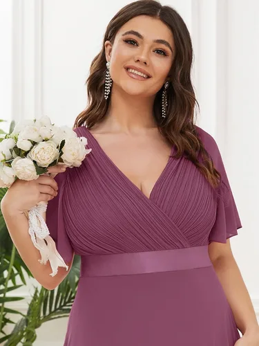 Miniatura 166 de Ever-Pretty Vestido formal para mujer, Navidad, Año Nuevo, cuello en V, gasa, talla grande, largo hasta el suelo, vestido de dama de honor