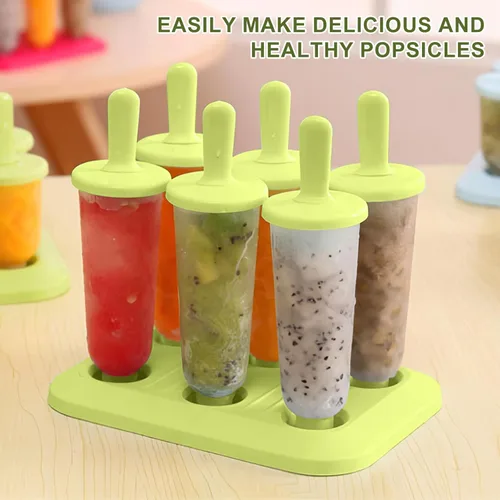 Miniatura 4 de 6 moldes para paletas de hielo, moldes de paletas con palos, para paletas de helado de bricolaje (verde, largo)