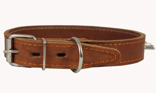 Miniatura 3 de Collar de perro grueso de cuero genuino con pinchos, 1 pulgada de ancho, tamaño marrón para adaptarse a cuello de 17 a 21 pulgadas, 1 ancho Akita