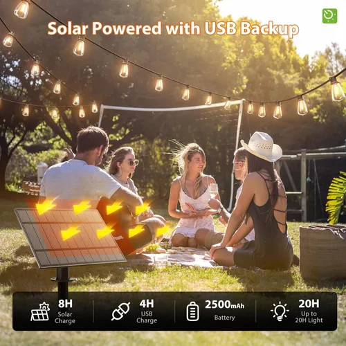 Miniatura 6 de KYY Luces de Cadena Solares de 78 Pies (72+6) para Exteriores con Puerto USB Control Remoto, LED Impermeables Alimentadas por Energía Solar