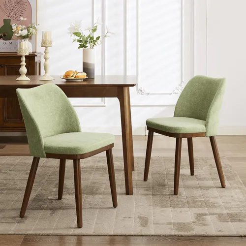 Juego de 2 sillas de comedor, tapizadas de tela y patas de madera maciza, sillas de comedor modernas, asiento de cojines gruesos, fácil montaje para