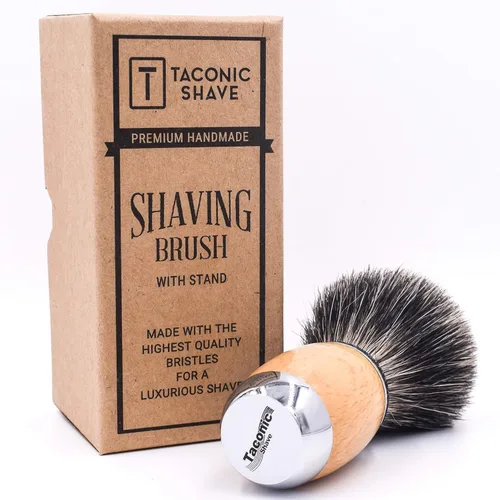 Miniatura 2 de Taconic Shave 's 100% mixto tejón cepillo de afeitar de lujo – madera de haya y mango cromado – Soporte de afeitar incluido