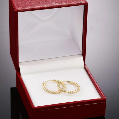 Miniatura 6 de Pendientes de aro redondos texturizados en espiral de oro amarillo de 14 quilates, 0.079 in de grosor