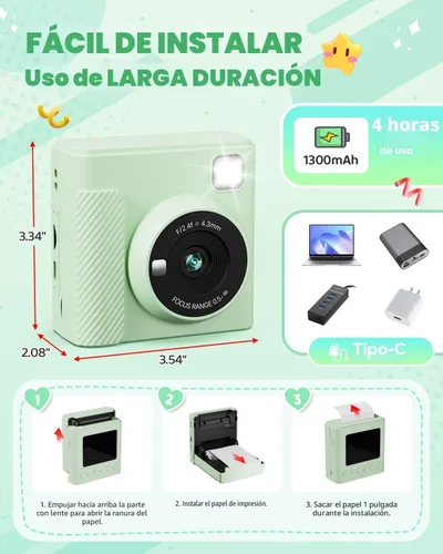 Miniatura 7 de TIATUA Cámara de impresión instantánea para niños, regalos de cumpleaños de Navidad para niñas y niños, cámara digital de video HD 1080P para niños