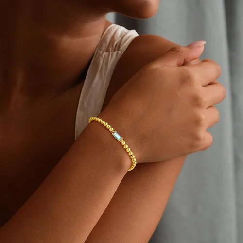 Miniatura 2 de Yoosteel Pulsera delicada con piedra natal para mujer, pulseras elásticas chapadas en oro de 14 quilates, joyería de cumpleaños de amistad de moda