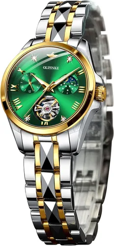 OUPINKE Swiss Brand - Reloj de pulsera para mujer, diseño de esqueleto, Tourbillon, con cristal de zafiro, impermeable, elegante, de lujo, para mujer