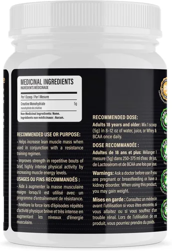 Miniatura 9 de Polvo de Monohidrato de Creatina 100% Puro, Fabricado en Canadá, 1000 g (200 Porciones) Polvo Micronizado, Crecimiento Muscular, Sin Sabor, Ideal