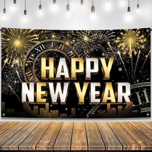 KatchOn, Pancarta de Feliz Año Nuevo Extra Grande – 72 x 44 Pulgadas | Telón de Fondo de Año Nuevo 2026 | Decoraciones de Año Nuevo 2026 | Pancarta