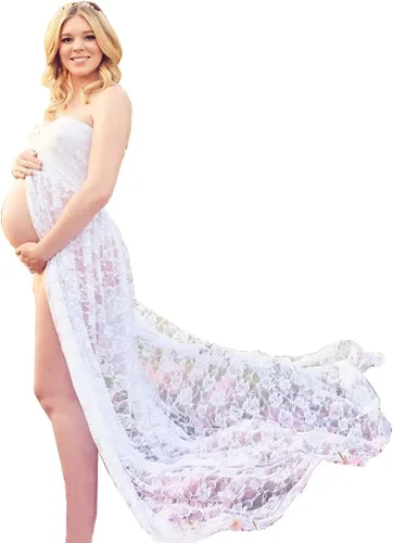 Wamvp - Vestido de maternidad para sesión de fotos, para mujeres embarazadas, con encaje y hombros descubiertos, vestido de maternidad para sesión