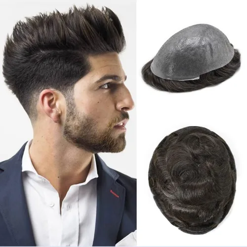 Miniatura 14 de Toupee Hair for Men Hair Piece 0.002 in Ultra Thin Skin Mens Toupee Sistema de reemplazo de cabello humano para hombres, prótesis capilar