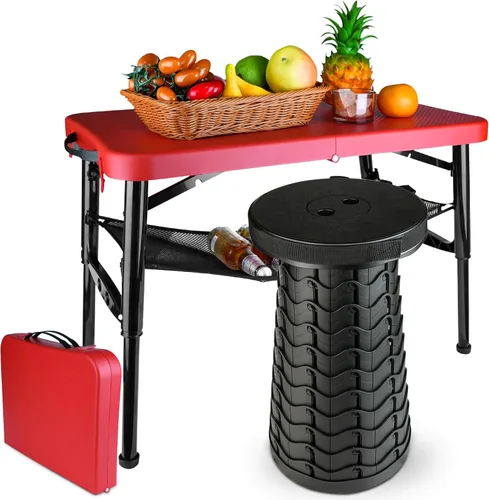 Miniatura 8 de Juego de mesa y taburete plegable portátil, mesa plegable ligera y taburete plegable para camping, picnic, playa, pesca, mesa resistente para Verde