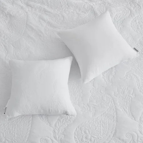 Miniatura 6 de Colcha de algodón de gran tamaño, diseño reversible de cachemira, funda de cama ligera, juego de 5 piezas, Queen, blanco puro