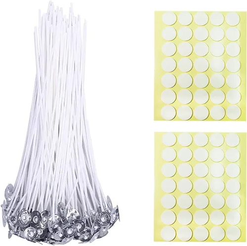 BEADNOVA Mechas de velas de 8 pulgadas, 50 piezas con calcomanías para velas, mechas grandes de algodón y mechas de vela de doble cara, calcomanías
