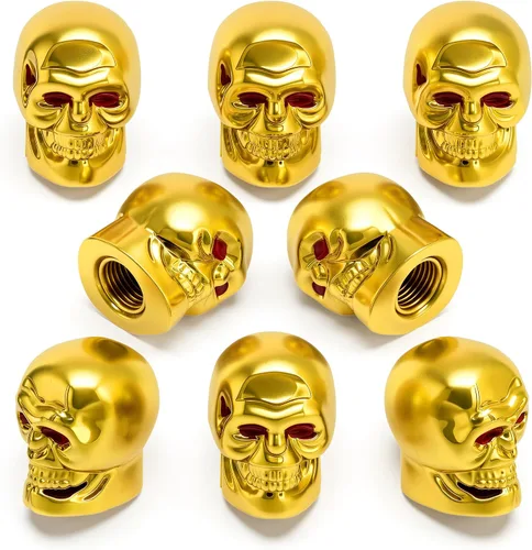 Miniatura 59 de 4 tapones de válvula de neumático estilo calavera, con anillo de goma O, cubiertas universales de vástago de válvula de neumático de núcleo de cobre