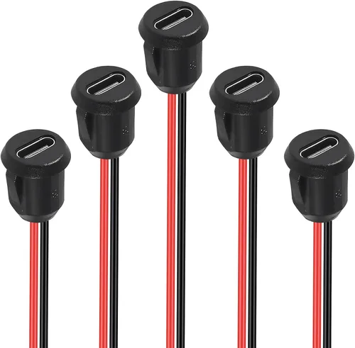 Miniatura 6 de 5PCS Tipo-C Chasis Hembra Tipo-C Conector de enchufe hembra Jack Impermeable Puerto de carga hembra 3A USB-C Cargador Enchufe Enchufe
