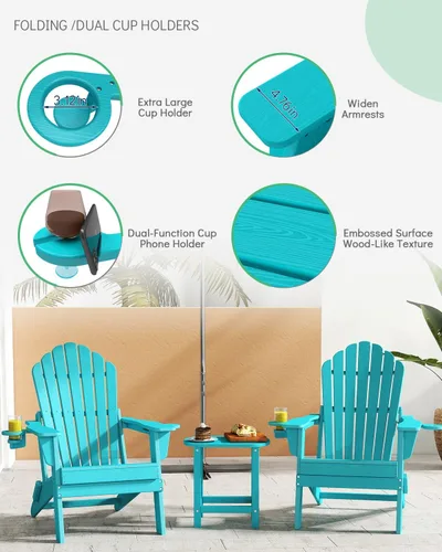 Miniatura 4 de Plawdlik Silla Adirondack plegable de gran tamaño mejorada 2026, silla para hoguera resistente de 380 libras con respaldo extra alto de 37.8