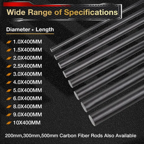Miniatura 2 de ARRIS Varilla de Fibra de Carbon de 4.0mm de Diámetro 300mm para Avión RC DIY Artesanía 1mm 1.5mm 2mm 2.5mm 3mm 4mm 5mm 6mm 7mm 8mm 9mm 10mm Polo