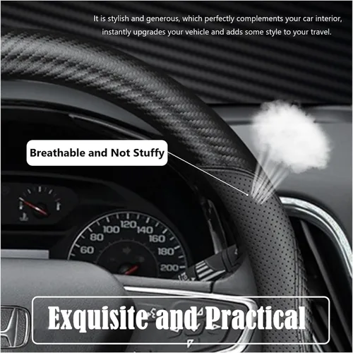 Miniatura 5 de Funda negra para volante de automóvil, compatible con Honda, de piel fina de napa premium, textura de fibra de carbono, 14 pulgadas, para Honda