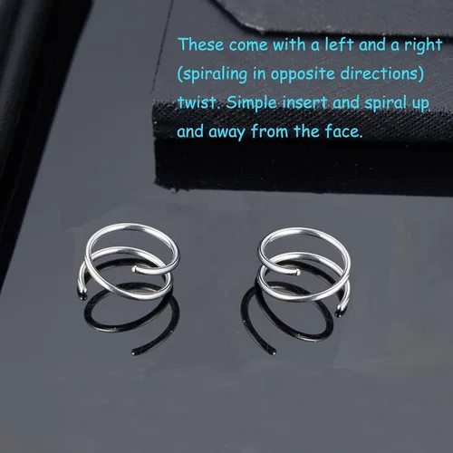 Miniatura 2 de Aretes de aro dobles para piercing individual, aretes dobles para un agujero dorado, piercing falso de plata, piercing doble de cartílago hecho a