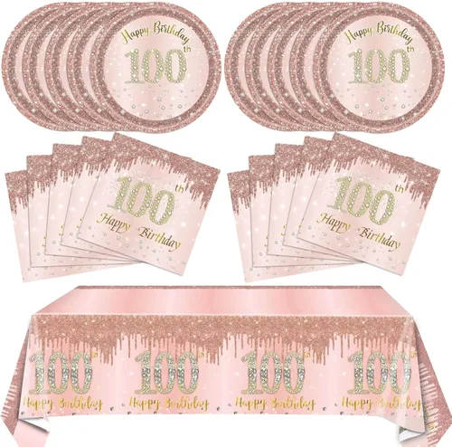 Miniatura 13 de 41 piezas de decoración de cumpleaños número 60 para mujeres, oro rosa, suministros de cumpleaños de sesenta años, platos, servilletas, mantel, 60
