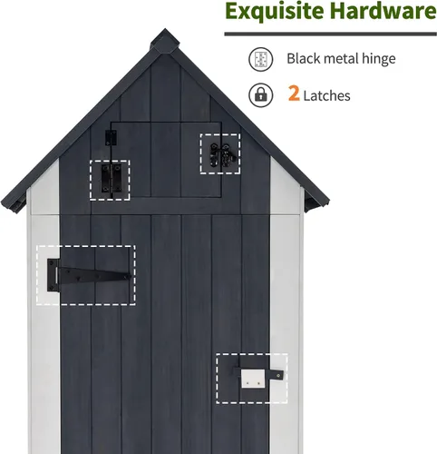 Miniatura 8 de Mcombo Gabinete de almacenamiento para exteriores, cobertizo de madera, organizador de cobertizo de jardín, casilleros de madera con madera de abeto