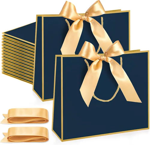 Miniatura 9 de Silkfly 12 bolsas de regalo con asas para dama de honor, 12 x 10 x 4 pulgadas, elegantes bolsas de regalo de bienvenida de boda con lazo para Rosa