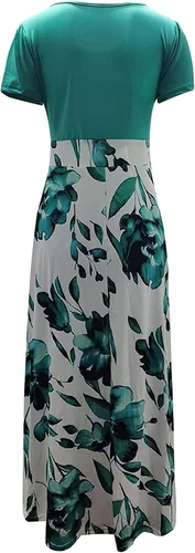 Miniatura 4 de NIUQI Vestido largo con estampado floral para mujer, cintura imperio, cuello redondo, patchwork, estampado