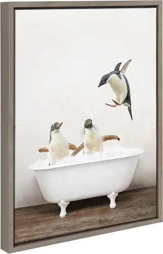 Miniatura 8 de Kate and Laurel Sylvie Penguins Playing in Rustic Bath - Lienzo enmarcado para pared por Amy Peterson Art Studio, 18 x 24 pulgadas, blanco, moderno