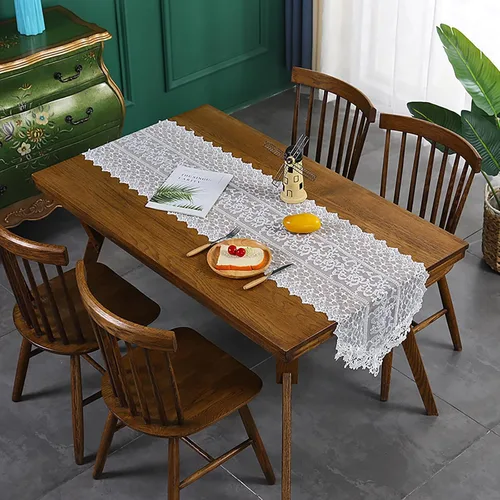 Miniatura 6 de Hsvanyr Camino de mesa de encaje blanco bordado pequeño suave cubierta de tocador bufanda clásica rectangular macramé mesa decoración 15 pulgadas x