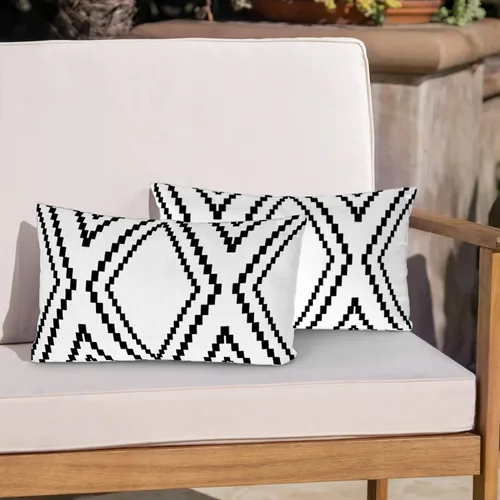 Miniatura 11 de Juego de 2 fundas de almohada para exteriores, impermeables, geométricas bohemias en blanco y negro para muebles de patio, fundas de almohada