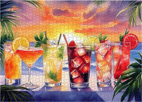 Miniatura 2 de PICKFORU - Rompecabezas de playa de verano para adultos, 1000 piezas, coloridos rompecabezas de vacaciones junto al mar, escena del atardecer, tema
