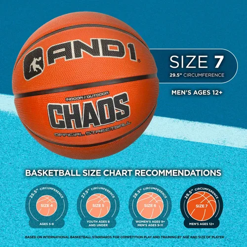 Miniatura 9 de AND1 Ultra Grip Advanced Balón de Baloncesto de Goma Premium (Desinflado con Bomba Incluida): Tamaño Oficial Reglamentario 7 (29.5") Streetball