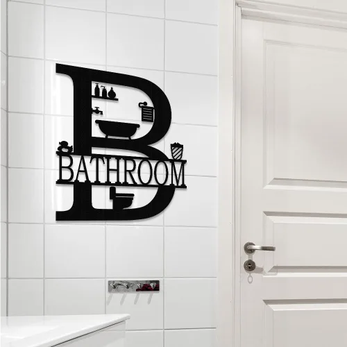 Miniatura 2 de XORT Decoración de pared de baño de metal, arte de pared de baño de metal, divertido letrero de baño para decoración moderna para colgar en el hogar