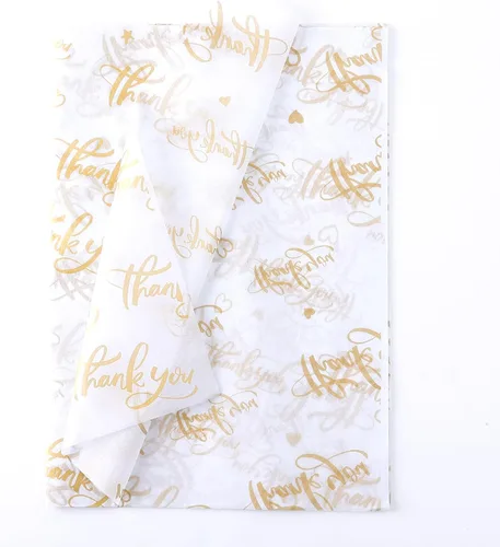 Miniatura 9 de 100 hojas de papel de seda de regalo de agradecimiento de 14 x 20 pulgadas, color rosa reciclable con bolsa de embalaje dorada metálica para bodas