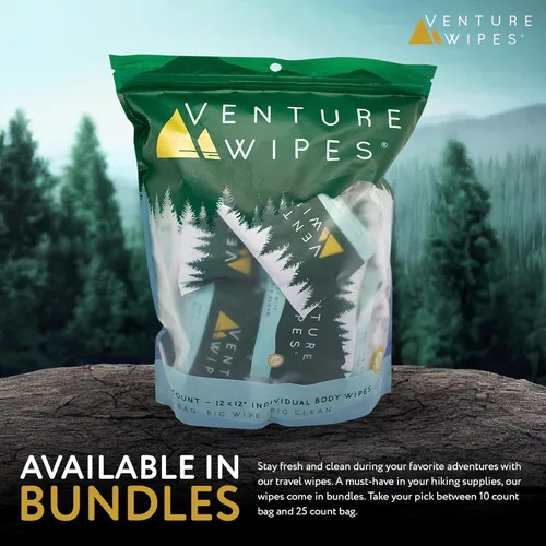 Miniatura 2 de Venture Wipes Toallitas corporales de aceite de árbol de té, toallitas de aventura para adultos, limpieza biodegradable con aloe y vitamina E