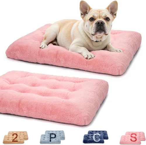 Miniatura 11 de Paquete de 2 camas lavables para perros, camas de lujo de felpa para perros con antideslizante, cómoda colchoneta para dormir para perros grandes