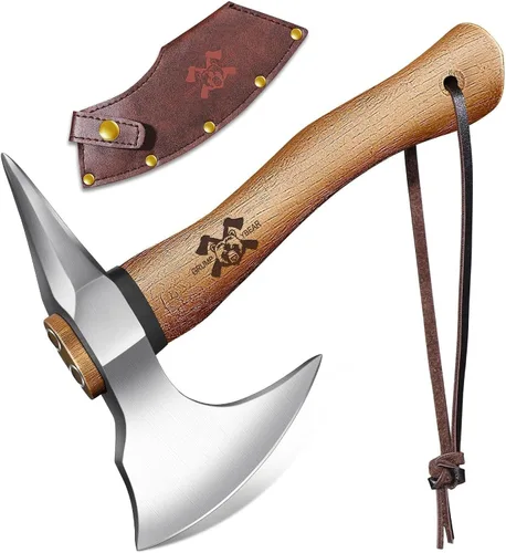 Miniatura 9 de Grumpy Bear Hacha de supervivencia de 15 pulgadas, hoja de acero forjado de alto carbono con mango de madera de nogal, agarre antideslizante, ideal