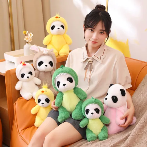 Miniatura 8 de Lindo panda de peluche para cosplay como conejo marrón, juguete de peluche suave de panda en disfraz de conejo, juguetes de peluche para niños de 12