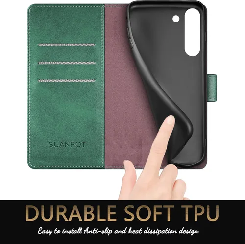 Miniatura 7 de SUANPOT Funda tipo cartera para Samsung Galaxy S21 FE con bloqueo RFID, soporte para tarjetas de crédito, de piel sintética, con tapa para teléfono