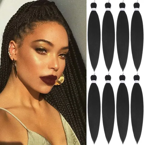 Miniatura 45 de Alrence Cabello estirado para hacer trenzas, trenza larga de 30 pulgadas, 8 paquetes, extensiones profesionales de trenzado de cabello sintético, 1b#