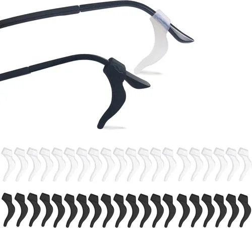 Miniatura 7 de YINGFENG 22 pares de agarres de silicona negra para gafas con caja de almacenamiento, retenedor antideslizante para gafas, gancho de silicona
