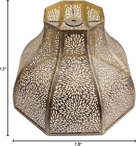 Miniatura 8 de Exquisita cubierta de metal de loto de ocho pétalos con patrón de crisantemo grabado en bronce antiguo y acabado dorado para lámpara de mesa