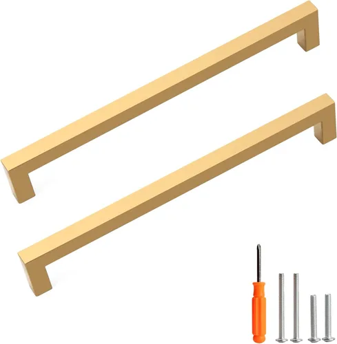 Miniatura 13 de Tiradores para gabinete dorados, manijas cuadradas para cajones, paquete de 2, manijas de acero inoxidable para cocina de 13-4/5 pulgadas, herrajes