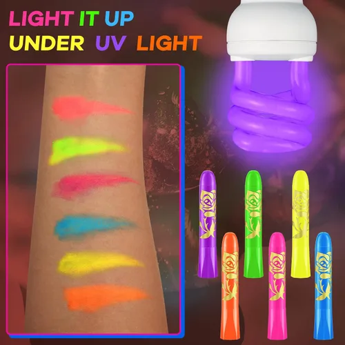 Miniatura 3 de Tenceur 48 piezas de maquillaje que brilla en la oscuridad, crayón UV, luz negra, fluorescente, kit de pintura corporal para adultos, fiesta
