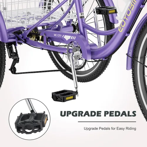 Miniatura 5 de H&ZT Triciclo para adultos, bicicleta de 3 ruedas, triciclo crucero, con cambio de 7 velocidades, manilla de freno de estacionamiento, paso bajo