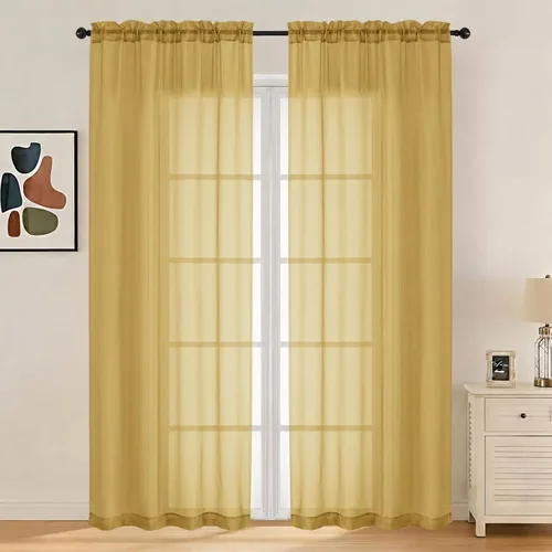 Miniatura 17 de LIVEKID Cortinas traslúcidas negras de cocina de 36 pulgadas de largo, cortinas cortas filtrantes de luz, 2 paneles de gasa aireada, texturizadas