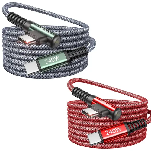 Miniatura 25 de AINOPE Cable USB C a USB C de 240W (6.6 pies, paquete de 2, USB C Chubby) Cable de carga rápida USB C a USB C, cable cargador USB C en ángulo recto