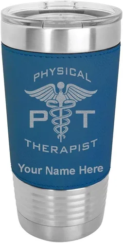 Miniatura 15 de LaserGram Taza aislada al vacío de 20 onzas, fisioterapeuta PT, grabado personalizado incluido (piel sintética, estilo béisbol)