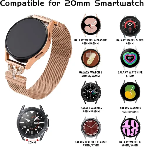 Miniatura 3 de Bandas magnéticas compatibles con Samsung Galaxy Watch 7/FE/6/5/4 1.575 in 1.732 in, 5 Pro, Watch 4/6 Classic 1.654 in 1.811 in 1.693 in 1.850 in